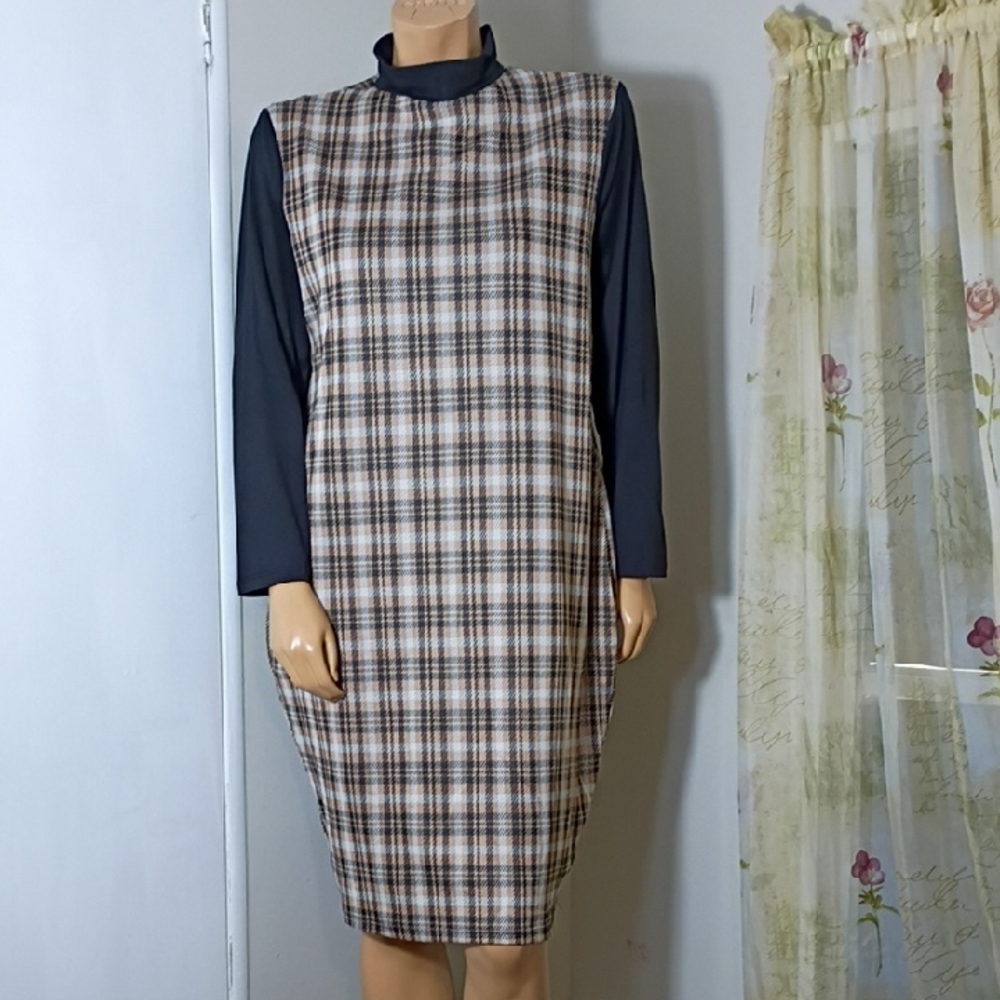Elegant Plaid Long Sleeve‎ Dress